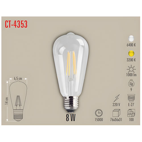 Cata  8w Uzun Flament Led Ampul - Günışığı
